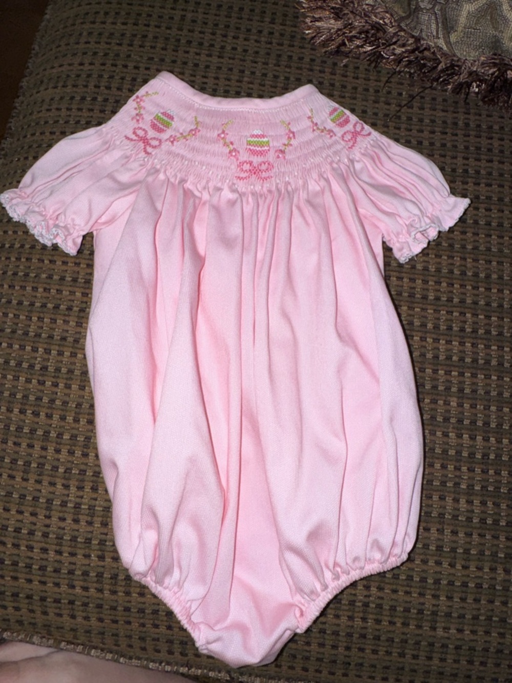 Baby Smocked Easter Egg Pink Short-Sleeve Bubble- 3 months